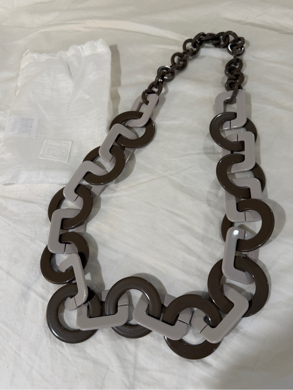 NEW 120% Lino Lacquered Link Long Necklace w/ Dust Bag